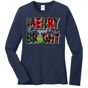 Christmas Merry And Bright Red And Green Patterns Ladies Long Sleeve Shirt