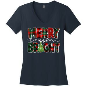 Christmas Merry And Bright Red And Green Patterns Women's V-Neck T-Shirt