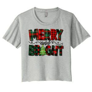 Christmas Merry And Bright Red And Green Patterns Women's Crop Top Tee