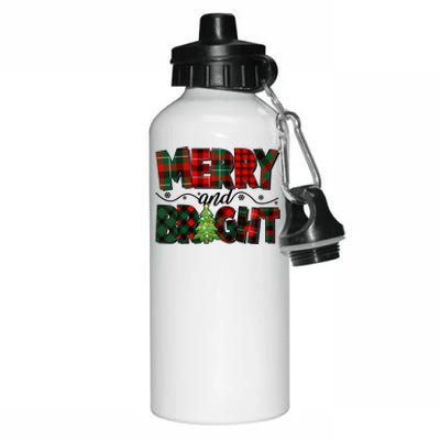 Christmas Merry And Bright Red And Green Patterns Aluminum Water Bottle