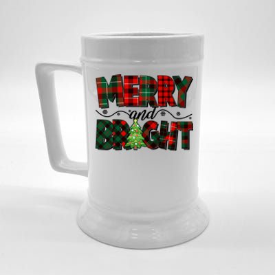 Christmas Merry And Bright Red And Green Patterns Beer Stein