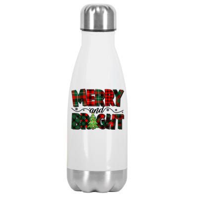 Christmas Merry And Bright Red And Green Patterns Stainless Steel Insulated Water Bottle