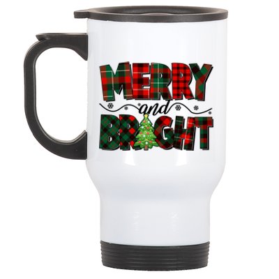 Christmas Merry And Bright Red And Green Patterns Stainless Steel Travel Mug