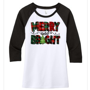 Christmas Merry And Bright Red And Green Patterns Women's Tri-Blend 3/4-Sleeve Raglan Shirt