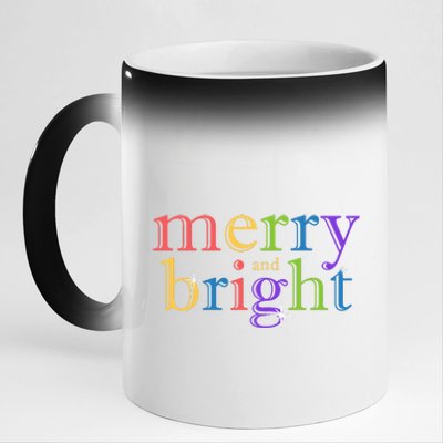 Colorful Merry And Bright Christmas 11oz Black Color Changing Mug