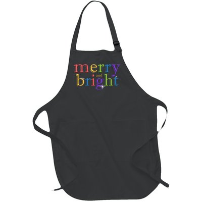 Colorful Merry And Bright Christmas Full-Length Apron With Pockets