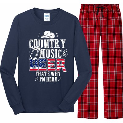 Country Music And Beer That's Why I'm Here Long Sleeve Pajama Set