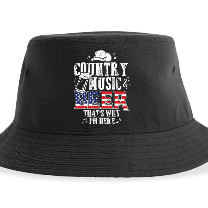 Country Music And Beer Thats Why Im Here Funny Sustainable Bucket Hat