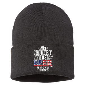 Country Music And Beer Thats Why Im Here Funny Sustainable Knit Beanie