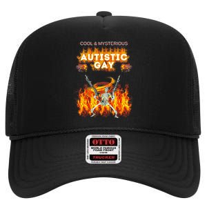 Cool Mysterious Autistic Gay Funny Hard Skeleton Meme Gen Z High Crown Mesh Back Trucker Hat