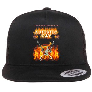 Cool Mysterious Autistic Gay Funny Hard Skeleton Meme Gen Z Flat Bill Trucker Hat