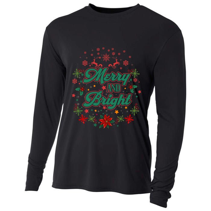 Cute Merry And Bright Christmas Season Cooling Performance Long Sleeve Crew