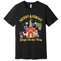 Cute Merry And Bright Jingle All The Way Colorful Christmas Premium T-Shirt