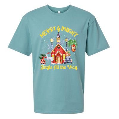 Cute Merry And Bright Jingle All The Way Colorful Christmas Sueded Cloud Jersey T-Shirt