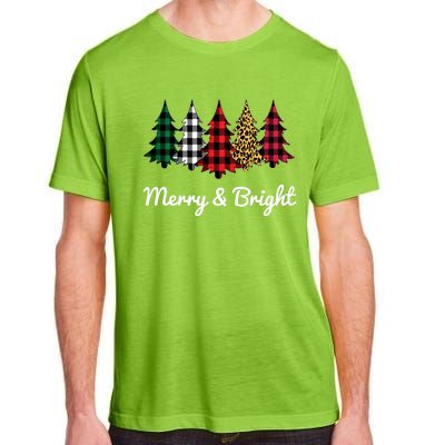 Cute Merry And Bright Leopard Plaid Christmas Tree Long Sleeve Adult ChromaSoft Performance T-Shirt