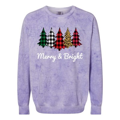 Cute Merry And Bright Leopard Plaid Christmas Tree Long Sleeve Colorblast Crewneck Sweatshirt