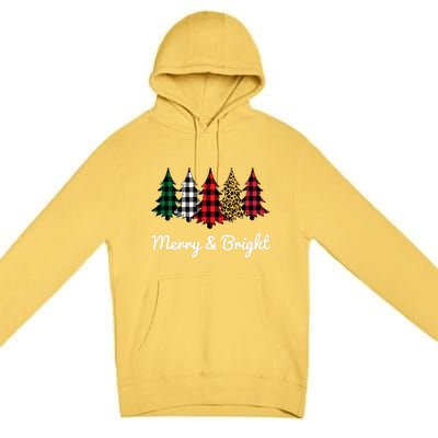 Cute Merry And Bright Leopard Plaid Christmas Tree Long Sleeve Premium Pullover Hoodie