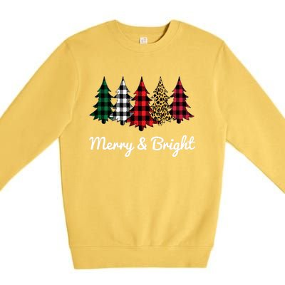 Cute Merry And Bright Leopard Plaid Christmas Tree Long Sleeve Premium Crewneck Sweatshirt