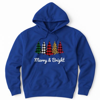 Cute Merry And Bright Leopard Plaid Christmas Tree Long Sleeve Hoodie