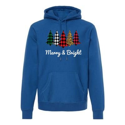 Cute Merry And Bright Leopard Plaid Christmas Tree Long Sleeve Premium Hoodie