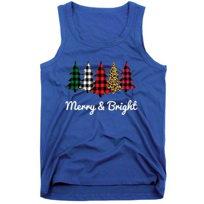 Cute Merry And Bright Leopard Plaid Christmas Tree Long Sleeve Tank Top