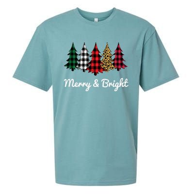 Cute Merry And Bright Leopard Plaid Christmas Tree Long Sleeve Sueded Cloud Jersey T-Shirt