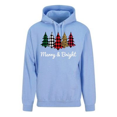 Cute Merry And Bright Leopard Plaid Christmas Tree Long Sleeve Unisex Surf Hoodie