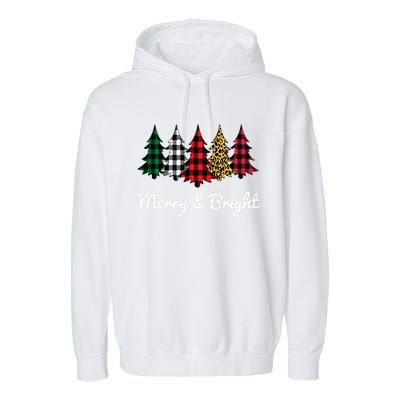 Cute Merry And Bright Leopard Plaid Christmas Tree Long Sleeve Garment-Dyed Fleece Hoodie