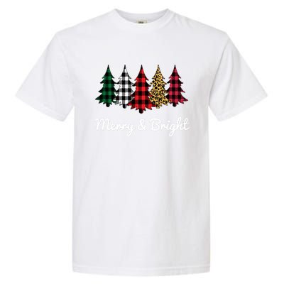 Cute Merry And Bright Leopard Plaid Christmas Tree Long Sleeve Garment-Dyed Heavyweight T-Shirt