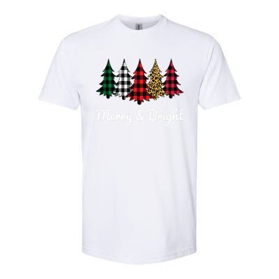 Cute Merry And Bright Leopard Plaid Christmas Tree Long Sleeve Softstyle CVC T-Shirt