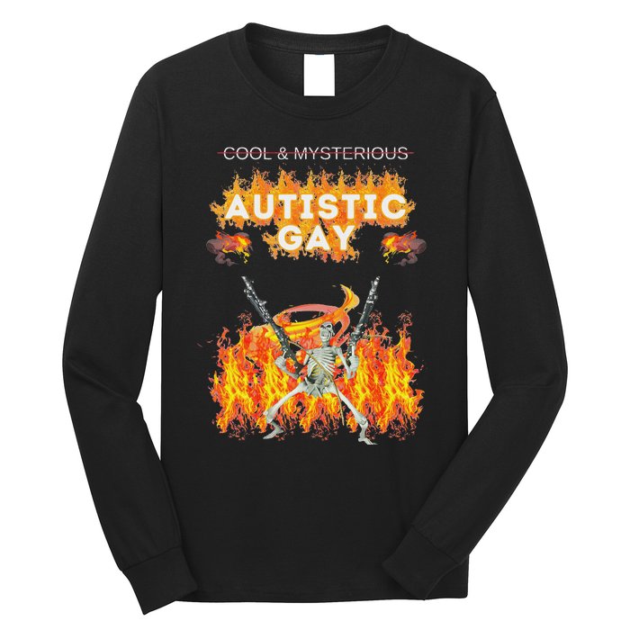 Cool Mysterious Autistic Gay Funny Hard Skeleton Meme Gen Z Long Sleeve Shirt