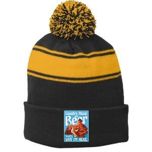 Country Music And Beer That's Why I'm Here Country Music Stripe Pom Pom Beanie