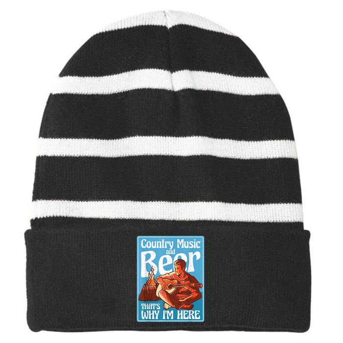 Country Music And Beer That's Why I'm Here Country Music Striped Beanie with Solid Band