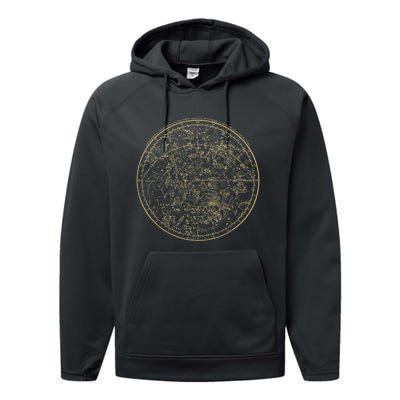 Constellations Map, Astronomy Astrology Mythology Performance Fleece Hoodie