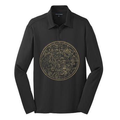 Constellations Map, Astronomy Astrology Mythology Silk Touch Performance Long Sleeve Polo