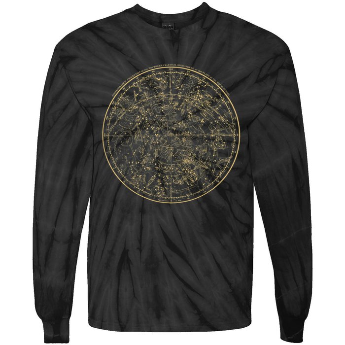 Constellations Map, Astronomy Astrology Mythology Tie-Dye Long Sleeve Shirt