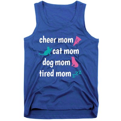 Cheer Mom And Tired Cat And Dog Mama Gift Tank Top