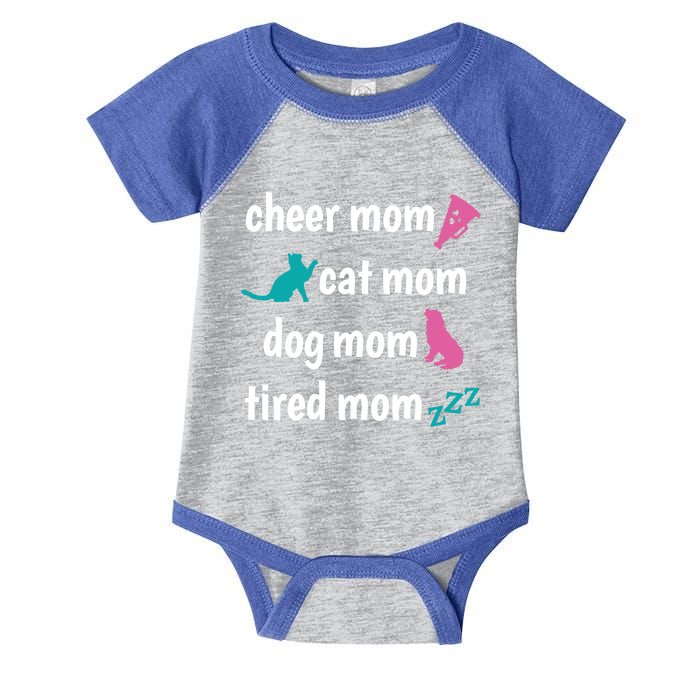 Cheer Mom And Tired Cat And Dog Mama Gift Infant Baby Jersey Bodysuit