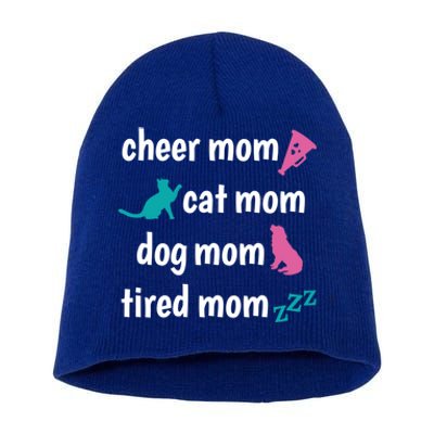 Cheer Mom And Tired Cat And Dog Mama Gift Short Acrylic Beanie