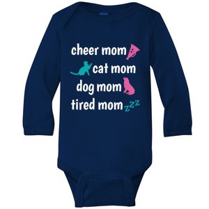 Cheer Mom And Tired Cat And Dog Mama Gift Baby Long Sleeve Bodysuit