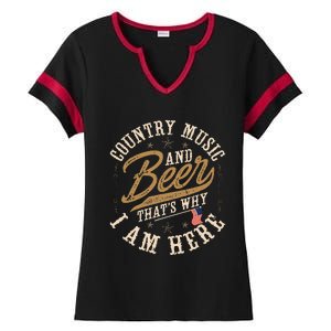 Country Music And Beer ThatS Why IM Here American Flag Ladies Halftime Notch Neck Tee