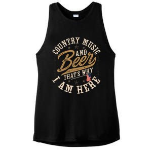 Country Music And Beer ThatS Why IM Here American Flag Ladies PosiCharge Tri-Blend Wicking Tank