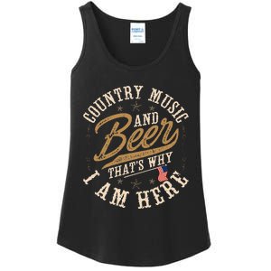 Country Music And Beer ThatS Why IM Here American Flag Ladies Essential Tank