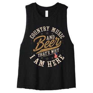 Country Music And Beer ThatS Why IM Here American Flag Women's Racerback Cropped Tank