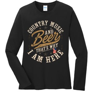 Country Music And Beer ThatS Why IM Here American Flag Ladies Long Sleeve Shirt