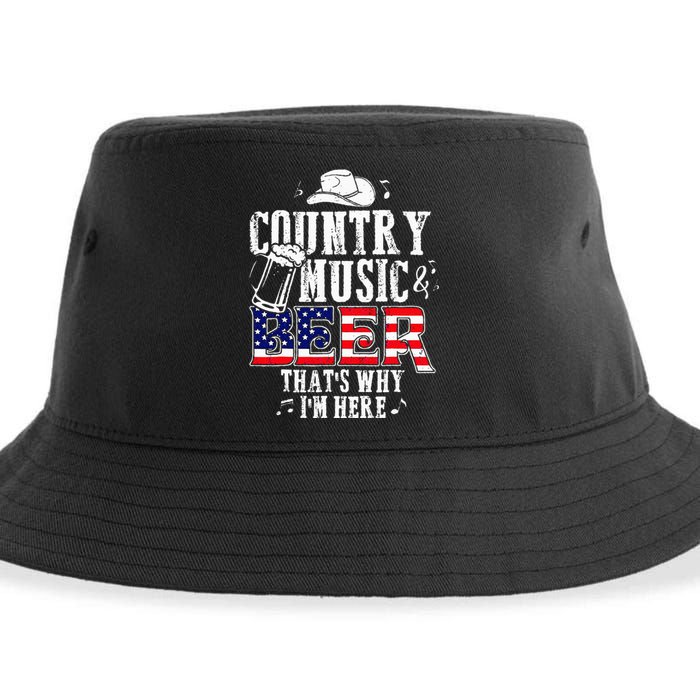 Country Music And Beer Thats Why Im Here Sustainable Bucket Hat