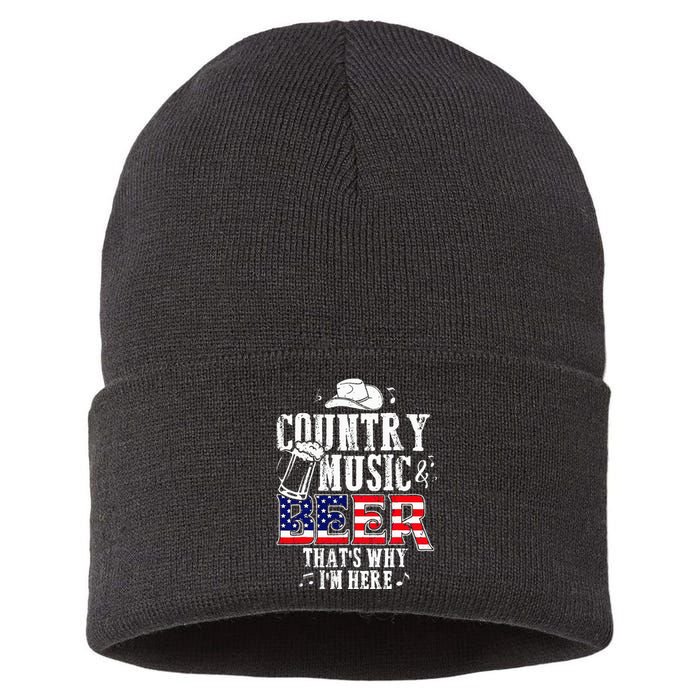 Country Music And Beer Thats Why Im Here Sustainable Knit Beanie