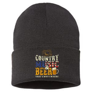 Country Music And Beer Thats Why Im Here Funny Drinking Sustainable Knit Beanie