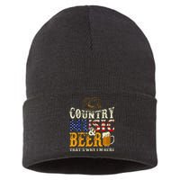 Country Music And Beer Thats Why Im Here Funny Drinking Sustainable Knit Beanie