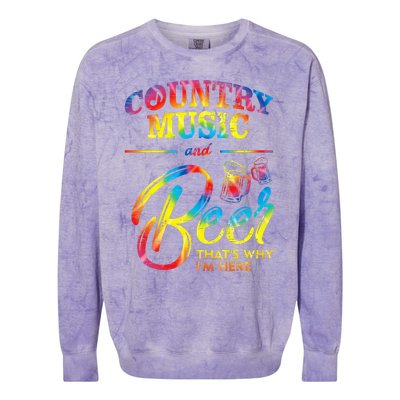 Country Music And Beer Thats Why Im Here Women Ladies Gift Colorblast Crewneck Sweatshirt